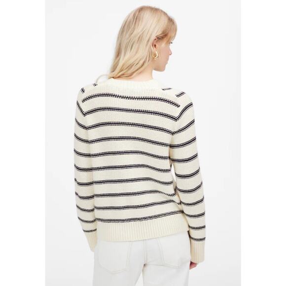 Madewell NWT Women’s Cotton Crewneck Ivory and Navy Blue Stripe Sweater size S - Picture 10 of 10